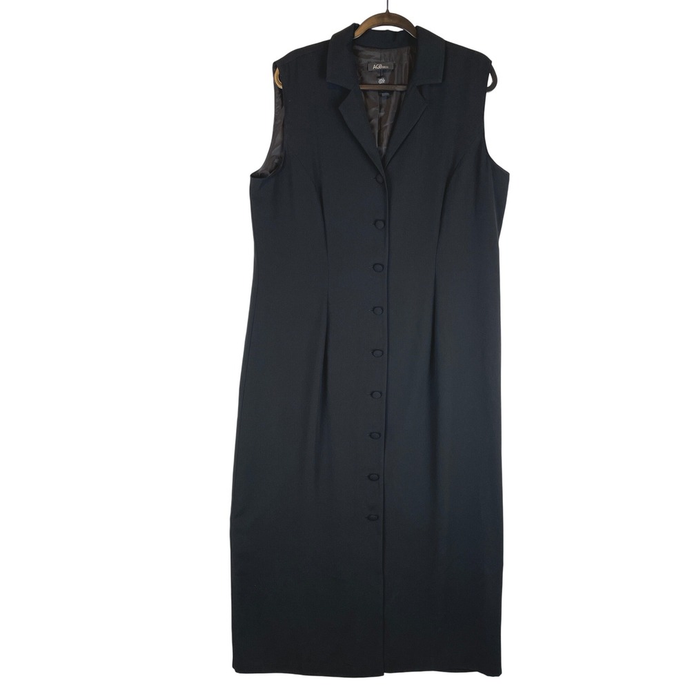 AGB Dress Womens 18 Black Sleeveless Button Front Sheath Midi Vest Dress 0396U58
